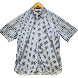 Tommy Hilfiger Mens Button Down Shirt Large Blue Polka Dots 80s 2 Ply Fabric